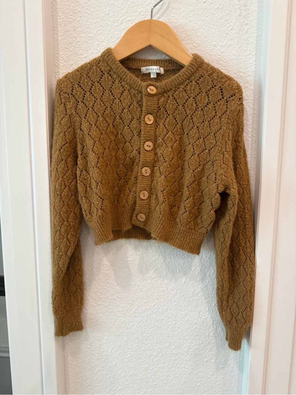 Noralee Girls Brown Pointelle Knit Button Cardigan Size 4 Wool Blend
